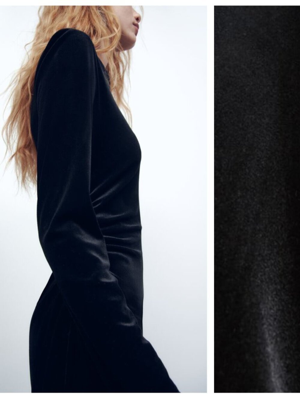 Zara Black Draped Velvet Long-Sleeve Dress